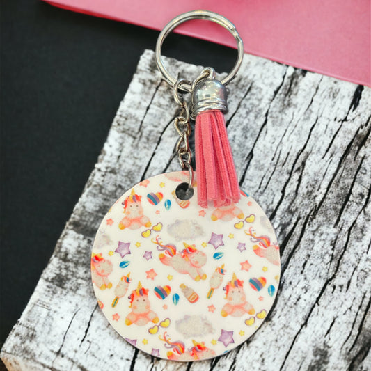 Round Unicorn Keychain